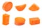 Set of carrot pieces on background