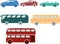 A set of cars and buses. Collection of vehicles in cartoon style. Vector illustration for children. City transport.