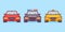 Set of cars flat line icons. Sport, police and taxi cars. Vector illustration.