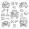Set of cars and its parts. Vector illustration decorative design