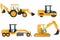 A set of cars. New beautiful special equipment of yellow color, for cleaning and repairing roads.