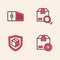 Set Carton cardboard box, Container, Search package and Delivery security with shield icon. Vector