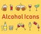 Set of cartoon alcohol icons. Vector flat icons for bar. Collection of alcohol drinks.