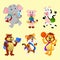 Set of cartoon animal pictures, school activity themes