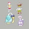 Set of cartoon animals: cat practicing yoga, sad pelican, angry chick in glasses, kitty princess. Can be used as stickers and