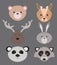 A set of cartoon animals. Illustration for children. Portraits of animals. Masks. Collection of stylized animals.