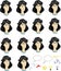 Set of cartoon asian female faces with emotional