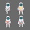 Set of cartoon astronauts sitting in various positions.