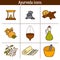 Set of cartoon ayurvedic icons in hand drawn style