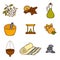 Set of cartoon ayurvedic icons in hand drawn style