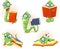 Set cartoon bookworm