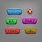 Set of cartoon buttons for game. Elements of interface.