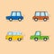 Set of cartoon cars: sedan, mini van, hippie van, pickup truck