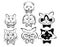 Set of cartoon cats face. Collection of cute portrait kittens. Black and white drawing for children with playing cats