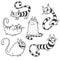 Set of cartoon cats. Outlined vector cats collection.