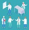 Set of cartoon characters, doctor, physician, dietolog, laboratory assistant, ophthalmologist