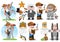 Set with cartoon characters on the theme of the Wild West. Sheriff, judge and prisoner. Men in suits of 19 centuries