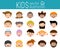 Set of cartoon children head, cartoon child face icon,kid face, kids and different nationalities