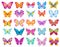 Set of cartoon colorful butterflies drawing on white