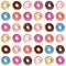 Set of cartoon colorful donuts pattern on white background. Donuts pattern into glaze for menu design, cafe decoration