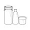 Set of cartoon contour glass bottles and cans. Zero Waste objects isolated on white background. Bring your bottle. Vector element