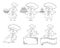 Set of cartoon cooks, chefs, outline