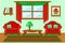 Set cartoon cushioned red and green furniture, Living room