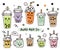 Set of cartoon cute bubble tea or pearl tea