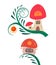 Set of cartoon fairy tale porcini houses on a liana with lanterns for fairies and gnomes on a white background. A fabulous home