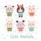 Set of cartoon farm animals sheep, horse, goat, rabbit, mouse, hamster on a white background