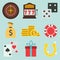 Set Of Cartoon Flat Casino Icons.