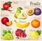 Set of cartoon food icons. Fruits