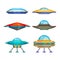 Set of cartoon funny aliens spaceships, vector illustration