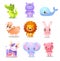 Set of cartoon funny cute animal children vector illustration