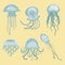 Set of cartoon funny jellyfishes.