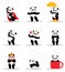 Set of cartoon funny pandas.