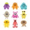 Set of cartoon funny smiley monsters. Collection of different mo