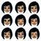 Set of cartoon girl head with various face expression