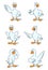 Set of cartoon goose drawings, funny character with happy, sad, angry faces