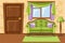 Set cartoon Green Vintage cushioned furniture, Living room