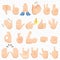 Set of cartoon hands icons and symbols. Emoji hand icons. Different hands, gestures, signals and signs, vector