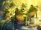 Set Cartoon Illustration Cute Green Frogs for you Design  Made With Generative AI illustration