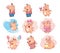 Set of Cartoon Illustration. Cute Pigs in Different Poses for you Design. Cartoon Character