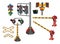 Set of Cartoon Illustration. Railway Traffic Light. Semaphore. Cartoon