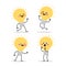 Set of cartoon images of funny yellow light bulbs with emotions on a white background