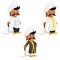 Set of cartoon indian cook chef with moustache