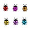 Set of cartoon ladybird mascot. A small ladybugs flying. Vector characters. Incest icon. Template design for invitation