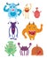 A set of cartoon monsters. Collection of happy monsters. Illustration for children. Mythical animals. Mutants. Vector