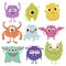 Set of cartoon monsters. Collection of happy monsters. Illustration for children. Mythical animals. Mutants. Vector art.