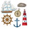 Set of cartoon nautical elements, vector illustration